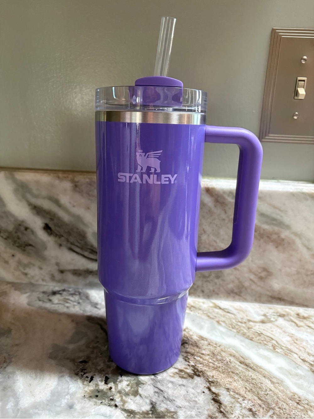 Stanley 30 OZ Purple Insulated Travel Tumbler with Handle and Clear Lid
